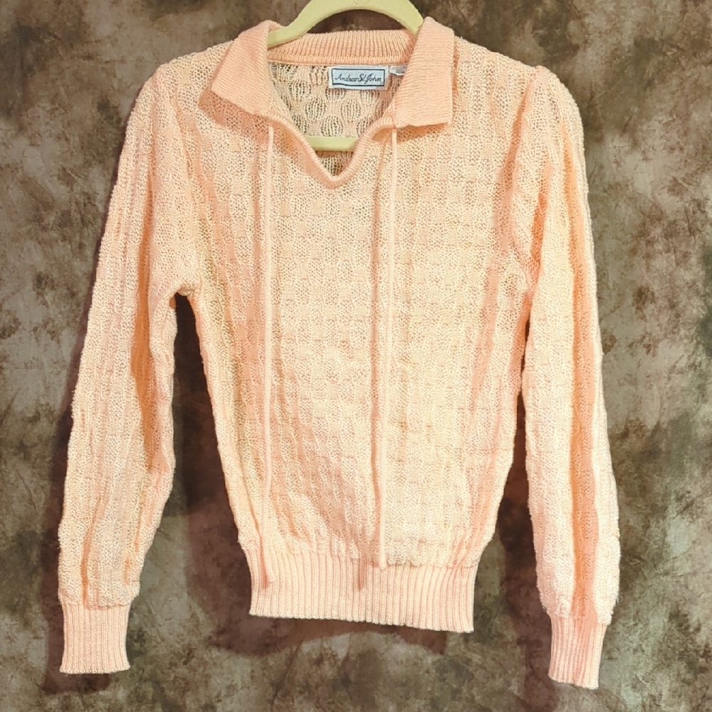 Andrew St John Coral Sweater Long Sleeve Size Large, Vintage Inv 427